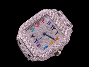 Montre de luxe en diamant, boîtier carré, acier inoxydable, bracelet en moissanite, mouvement à quartz ETA, affichage analogique-numérique 41 mm, saphir - Product Image 3