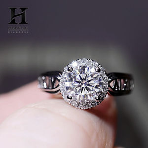 Bague de fiançailles en or 14 carats avec halo de diamants ronds - Bijoux élégants en diamants cultivés en laboratoire/naturels - Product Image 2