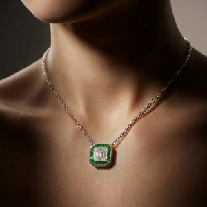 Joyería de Hong Kong, venta al por mayor, joyería fina de diamante Natural 100%, colgante de Esmeralda verde de oro blanco de 14K personalizado para bodas - Product Image 2