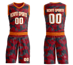Ensemble de maillots de basket-ball unisexe REXFIT SPORTS, imprimé camouflage, évacuation de l'humidité, 100% polyester, coupe athlétique, adulte, toutes saisons - Product Image 1