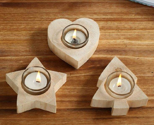 เชิงเทียนไม้ทำมือสไตล์เรียบง่ายสำหรับตกแต่งบ้าน ปรับแต่งขนาดได้ นำเข้าจากอินเดีย เหมาะสำหรับงานแต่งงาน งานปาร์ตี้ และตกแต่งคริสต์มาส - Product Image 1