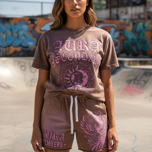 Conjunto de Camiseta de Verano de Dos Piezas con Logotipo Personalizado, Impresión DTF, Tejido Transpirable, Estilo Hip-Hop, Tallas Grandes, para Hombre - Product Image 5