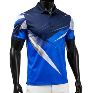 Polo à manches courtes pour homme de haute qualité, imprimé géométrique bleu, personnalisé, séchage rapide, tricoté en polyester, style décontracté, sublimation - Product Image 1