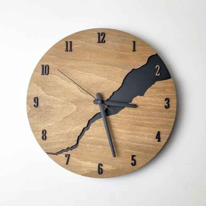 <b>Large</b> Size Modern Brief Style Wooden Wall <b>Clock</b> Unique Square Pattern Quartz Home Decor Needle Display for Living Single Face - Product Image 1