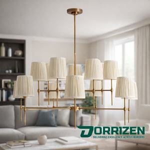 Lámpara Colgante LED Moderna con Pantalla de Tela Dorada y Hierro, Personalizable, Luz Blanca Cálida, Iluminación de Lujo para Comedor, Restaurante o Sala - Product Image 2