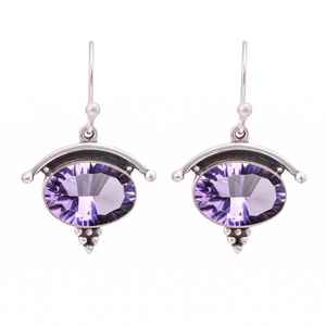 Boucles d'oreilles en améthyste de forme ovale, en argent Sterling 925, Style Vintage, bijoux faits à la main, cadeau pour femmes - Product Image 2