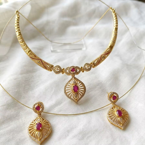 Indian 18K Gold Plated Brass Women's Trendy Lock Design Micro Insert Necklace <b>Set</b> Engagement Anniversary Wedding Party Jewelry - Product Image 1