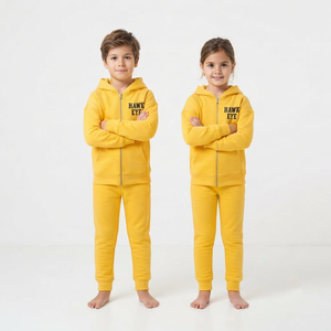 Conjunto Deportivo Amarillo para Niños, Sudadera con Capucha y Pantalones, Cierre Completo, Ropa Casual Unisex para Niños, Otoño, 100% Algodón, Alta Calidad, Venta al Por Mayor - Product Image 6
