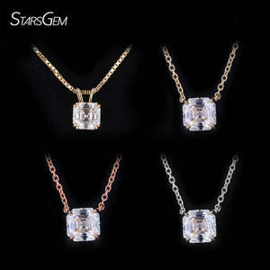 Colgante de Diamante Asscher Cultivado en Laboratorio con Certificación IGI en Oro, Oro Rosa, Oro Blanco o Plata, Color D-E-F, Claridad VVS-VS, con Cadena - Product Image 1