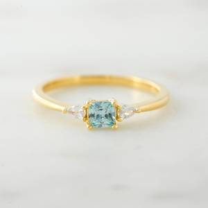 Aquamarine Dainty <b>Ring</b> 925 Sterling Silver 14K Gold Plated Minimalist <b>Thin</b> March Birthstone <b>Ring</b> Gift For Her Women - Product Image 3