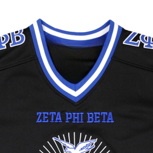 Maillot de football Zeta Phi Beta pour femmes, maillot de sororité ZPB noir et bleu, chemise athlétique à col en V, vêtements grecs, style HBCU - Product Image 5