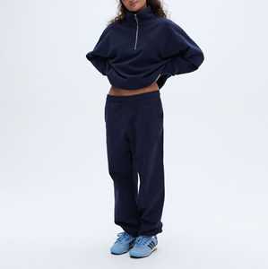 Sweat-shirt surdimensionné personnalisé pour femme avec demi-fermeture éclair, en molleton de coton, à épaules tombantes, de haute qualité - Product Image 4