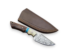 Cuchillo EDC de Acero de Damasco Forjado a Mano Nordic Forge con Punta Caída y Mango de Resina Biselado, con Funda - Grado Industrial para Uso General/Camping/Caza - Product Image 1