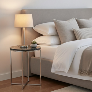 Mesa Auxiliar Redonda de Lujo con Tapa de Mármol Blanco y Elegante Estructura de Acero Inoxidable |   Mesa Auxiliar Moderna para Decoración de Sala de Estar y Apartamento - Product Image 1