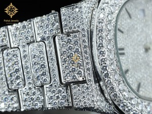 นาฬิกาเพชรหรูสำหรับผู้ชาย Pahal Jewels ตัวเรือนสแตนเลสทรงกลม 42 มม. ระบบอนาล็อก ควอตซ์ แสดงวันที่ สายแบบพับได้ - Product Image 3