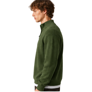 Men Green Quarter Zip <b>Jumper</b> Knitted Sweater Stand Collar Long Sleeve Pullover Casual Winter Warm Soft Knitwear Premium <b>Fit</b> - Product Image 3