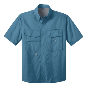 เสื้อเชิ้ตตกปลาแขนสั้นผู้ชาย สีเขียวมะกอกล้วน ติดกระดุม UPF 50 ป้องกันรังสียูวี สำหรับกิจกรรมกลางแจ้ง - Product Image 4
