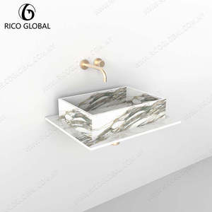 อ่างล้างหน้าติดผนังรูปทรงสี่เหลี่ยมหินอ่อน RICO GLOBAL ดีไซน์ร่วมสมัยแบบขัดเงา - Product Image 5