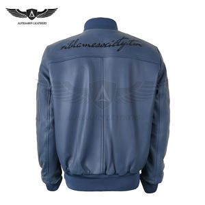 Blouson aviateur en cuir imperméable et coupe-vent pour homme, personnalisé avec broderie, motif géométrique, design color block - Service OEM - Product Image 4