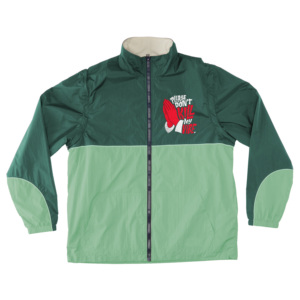 Blouson Bomber Unisexe Imperméable à Capuche Zippé avec Broderie et Imprimé Frontal 'Please Don't Kill My Vibe' Léger et Décontracté - Product Image 1