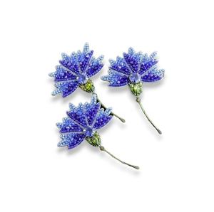 Broche en cuivre bleu fleur avec perle de cristal broderie à la main fil de lingot perlé Design-cadeau et accessoire de mariage de fête - Product Image 1