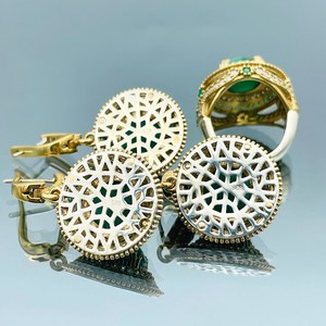 Malachite Ring And Earrings Set 925 Sterling Silver 14K Gold Plated Turkish Handmade Green Gemstone Jewelry Gift For Women - Product Image 4