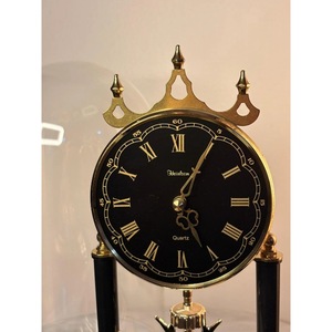 Brass Desk <b>Clock</b> Circular Traditional Design Quartz Movement Battery Operated Needle Display Hourly <b>Chiming</b> - Product Image 4