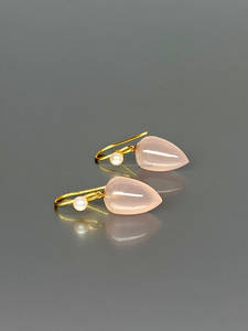 Pendientes de gota de oro de Plata de Ley 925, piedra preciosa rosa de Calcedonia - Product Image 2