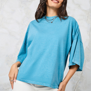 Camiseta con efecto acid wash de alta calidad para mujer, camisetas al por mayor de manga corta para damas, camisetas con efecto desgastado, camisetas personalizadas OEM ODM - Product Image 1