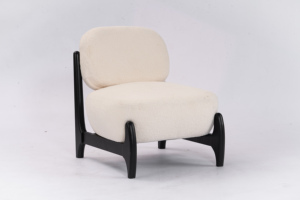 Fauteuil d'appoint Boucle - Fauteuil sculptural à structure en <span class=keywords><strong>bois</strong></span> noir avec pieds coniques « corne » - <span class=keywords><strong>Chaise</strong></span> d'appoint moderne en sherpa pour salon - Product Image 4