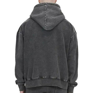 Sweat à capuche oversize décontracté pour homme, pull tricoté uni délavé avec poche, collection automne-hiver - Product Image 5