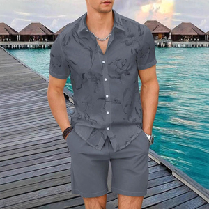 Ensemble T-shirt et short décontracté d'été pour hommes à imprimé floral, motif 3D, vente en gros - Product Image 2