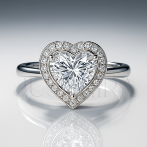 Proposal Heart Cut Moissanite Diamond Ring 2.70 TC Vintage Halo 14k White Gold Cathedral Band Pave Bridge Engagement Ring - Product Image 3