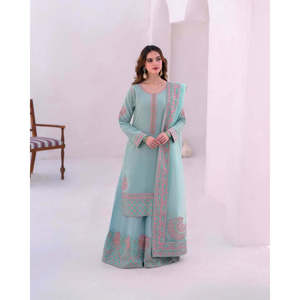 Designer <b>Indian</b> & Pakistani Clothing Party Wear <b>Top</b> Bottom and Dupatta Set - Product Image 3