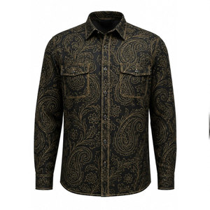Chemise de travail à manches longues pour homme en coton noir à imprimé cachemire, confortable, uniforme de mode imprimé à l'écran - Product Image 2
