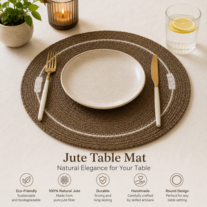 Set de table rond en jute brodé fait main de qualité supérieure, 35 cm, écologique |   Set de table durable pour la maison et l'hôtellerie – Fourniture en gros Inde - Product Image 3