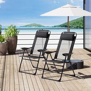 2 Sedie a Sdraio Pieghevoli Portatili Nere con Schienale Regolabile per Patio - Product Image 2