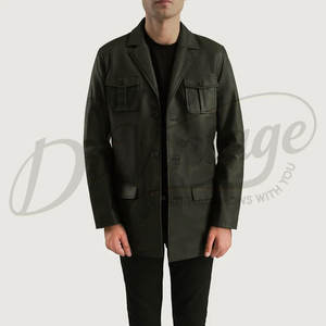 เสื้อแจ็คเก็ตหนังแท้ทรงซาฟารีสำหรับผู้ชาย หนังแกะคุณภาพพรีเมียม กระเป๋าสี่ช่อง สไตล์วินเทจลำลอง ติดกระดุม - Product Image 1