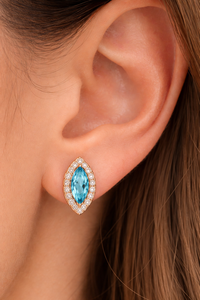 <b>Blue</b> Topaz Color CZ Marquise <b>Earrings</b> 925 Sterling Silver Handmade <b>Stud</b> <b>Earrings</b> For Women - Product Image 4