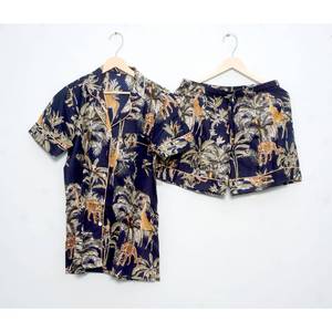 Conjunto de Pijama de Algodón 100% Puro, Elegante y Clásico para la Vida Diaria y Vacaciones de Verano, con Estampado, Cierre con Cordón, Pantalones Cortos Tipo Canguro y Bolsillos - Product Image 3