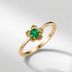 Bague de mariage et de fête en or massif 10K plaqué rhodium, motif floral émeraude, design classique léger et luxueux, bijoux fins OEM/ODM - Product Image 3