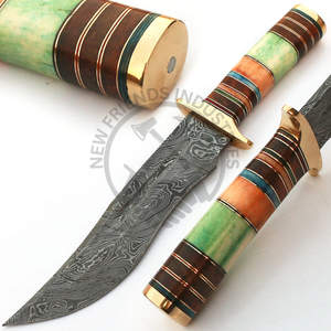 Nueva Edición de Marca, Cuchillo Bowie Personalizable de Acero de Damasco de 12 Pulgadas, Cuchillo de Caza de Hoja Fija, Cuchillo de Supervivencia con Mango de Hueso de Camello de Color - Product Image 2