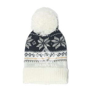 Bonnet unisexe SPARKWELL en jacquard avec pompon, motif géométrique rouge et noir, 56-58 cm, chapeau d'hiver décontracté pour l'extérieur - Product Image 3