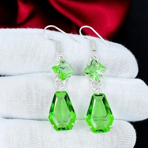 Boucles d'oreilles pendantes en améthyste verte, argent sterling 925, faites à la main, bijoux en améthyste verte, cadeaux de Noël pour elle - Product Image 4