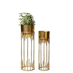Ensemble de 2 pots à plantes ronds plaqués or de luxe avec support, décoration élégante pour la maison et le jardin à prix avantageux - Product Image 6