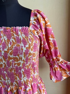 Robe imprimée à la main, tuniques indiennes, longue robe en coton indien, robe en coton indien à col carré, robe longue maxi à imprimé floral - Product Image 4