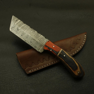 Couteau de camping, de chasse et de bushcraft à lame fixe de style Tanto en acier Damas fait main, manche en bois bicolore, directement de l'usine - Product Image 3