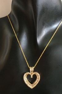 Women's Trendy Baguette Cut Natural White Channel Set Heart Pendant Necklace 925 Sterling Silver Rhodium Plated <b>Rope</b> <b>Chain</b> 1.62 - Product Image 6