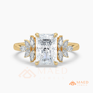 14K Yellow Gold Radiant Cut Moissanite Engagement Ring Marquise Side <b>Stone</b> Bridal Jewelry USA Luxury Gift - Product Image 5