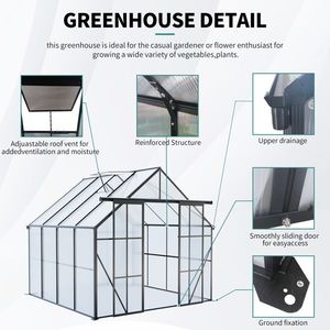Serra Moderna 8x8 FT in Alluminio con Doppia Porta, Base Rialzata e Ancoraggio Rinforzato, per Giardino Esterno - Product Image 3